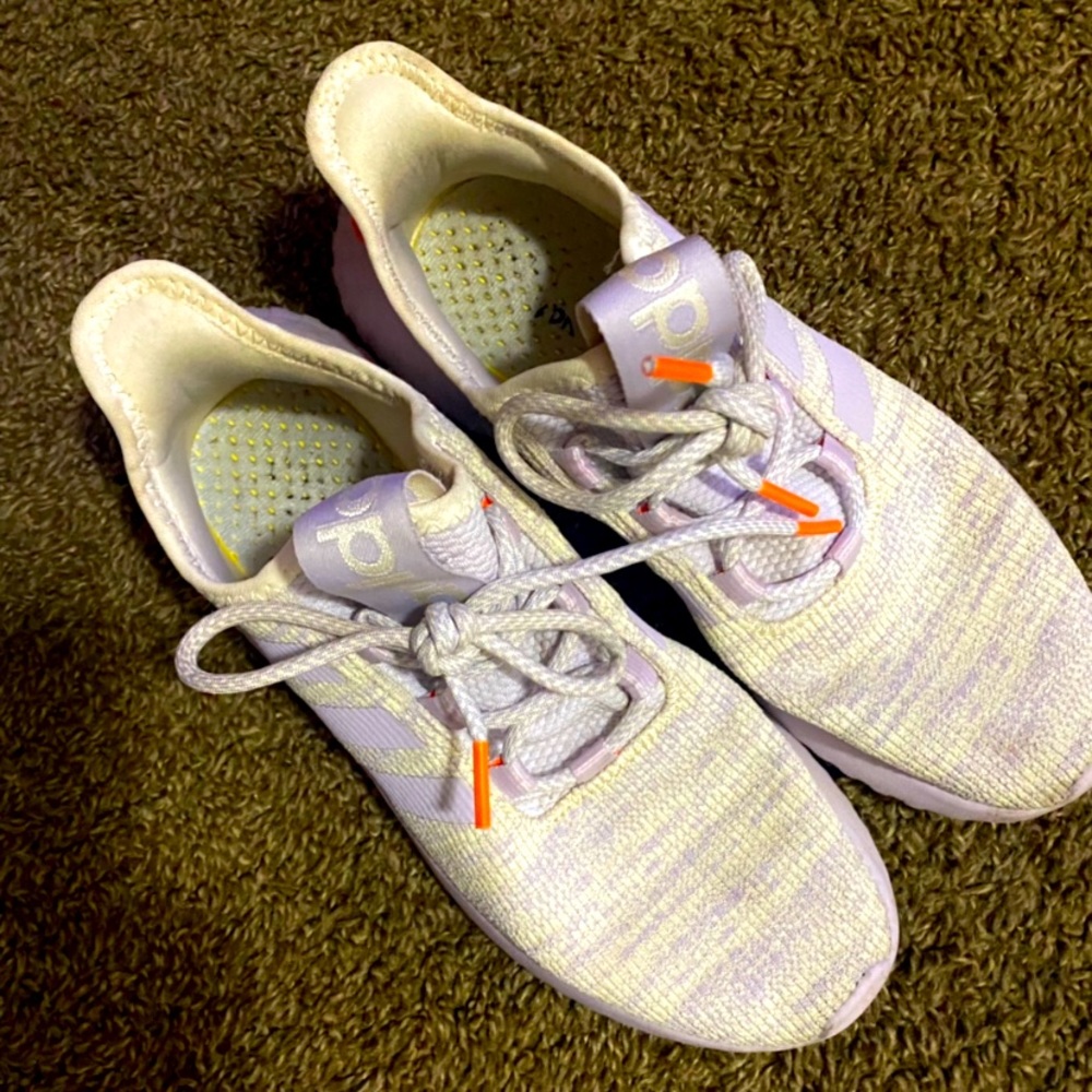 Adidas sneakers. Size 9. Purple and white. Slightly worn. Non smoking home.